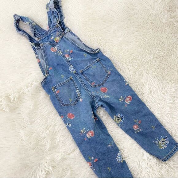 GAP Blue Floral Denim Overalls - Picture 4 of 5